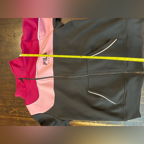 FILA athletic pink and black athletic full zip jacket size L with puff shoulder - Picture 4 of 13